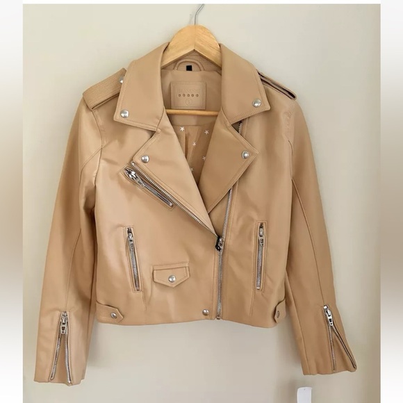 Blank NYC Butterscotch Faux Leather Cropped Moto Jacket NWT Size Small - Picture 4 of 13